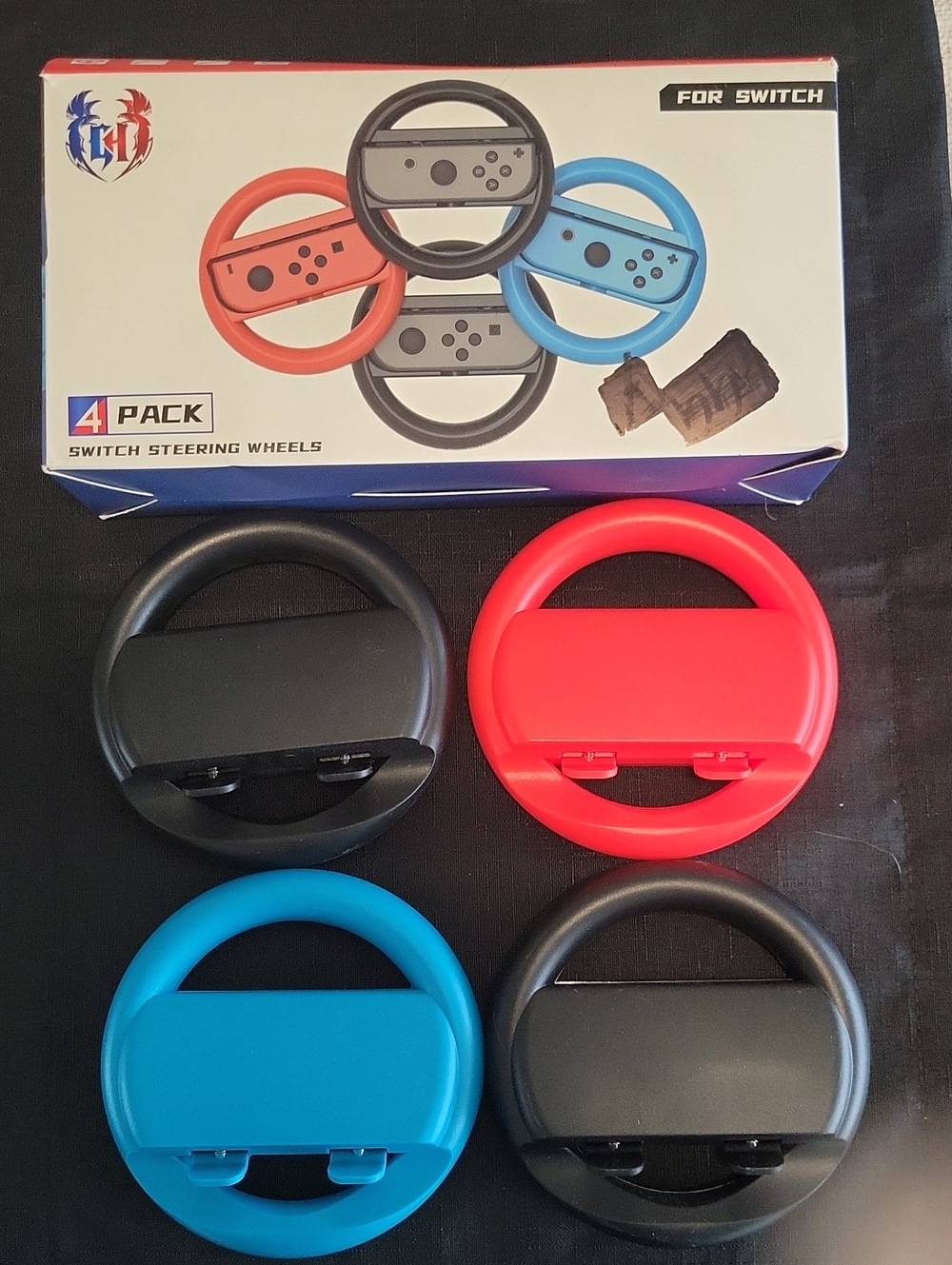 4-Pack Joy-Con Steering Wheel Controllers for Switch - Black/Red/Blue